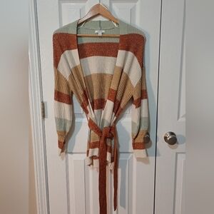 Nine West Multicolor Striped Belted Cardigan